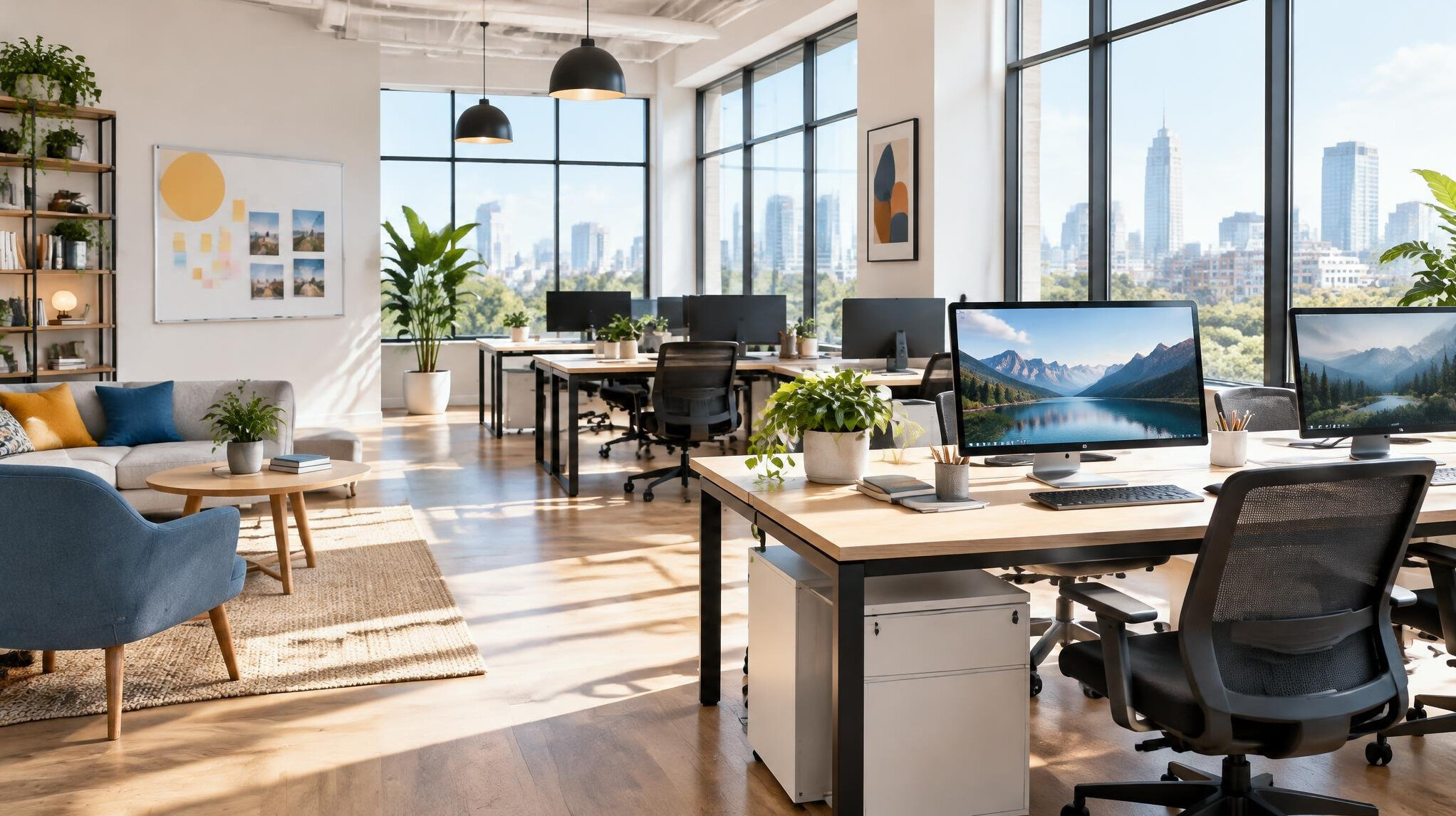 Bright modern office with large windows
