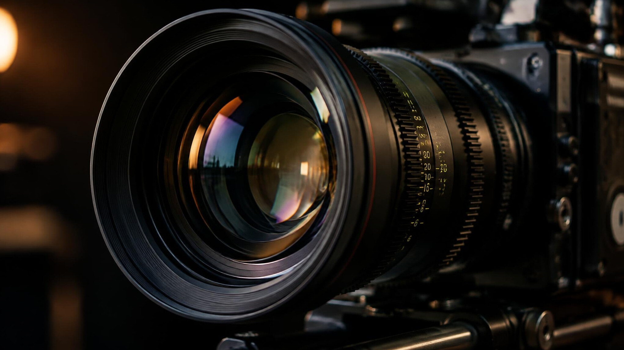 Close-up of a professional camera lens